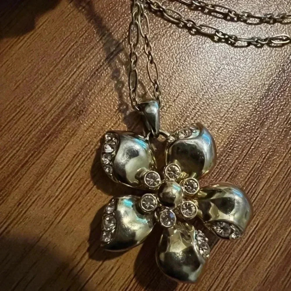 J.Crew Floral Pendent Goldtone Dainty Necklace